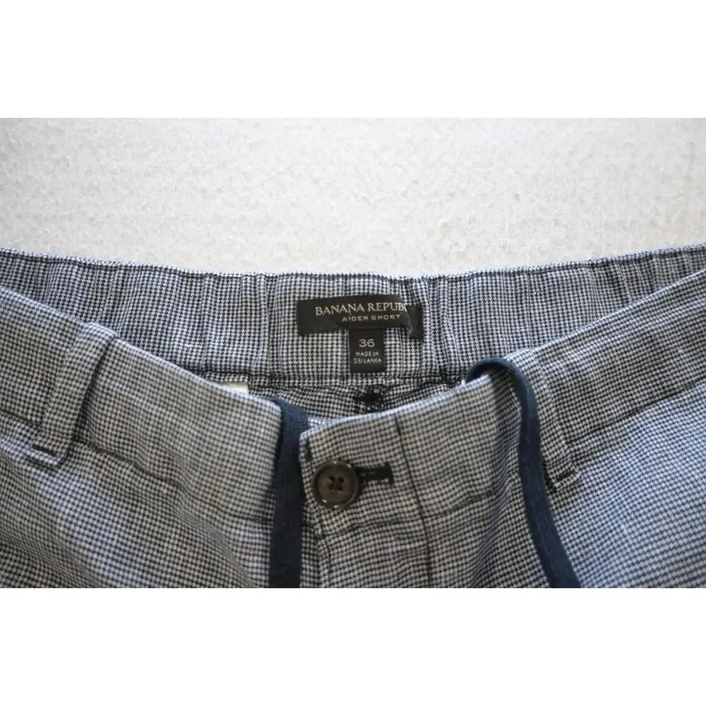 Banana Republic Aiden Shorts Relaxed Fit Plaid Linen Blend Mens Size 36‎
